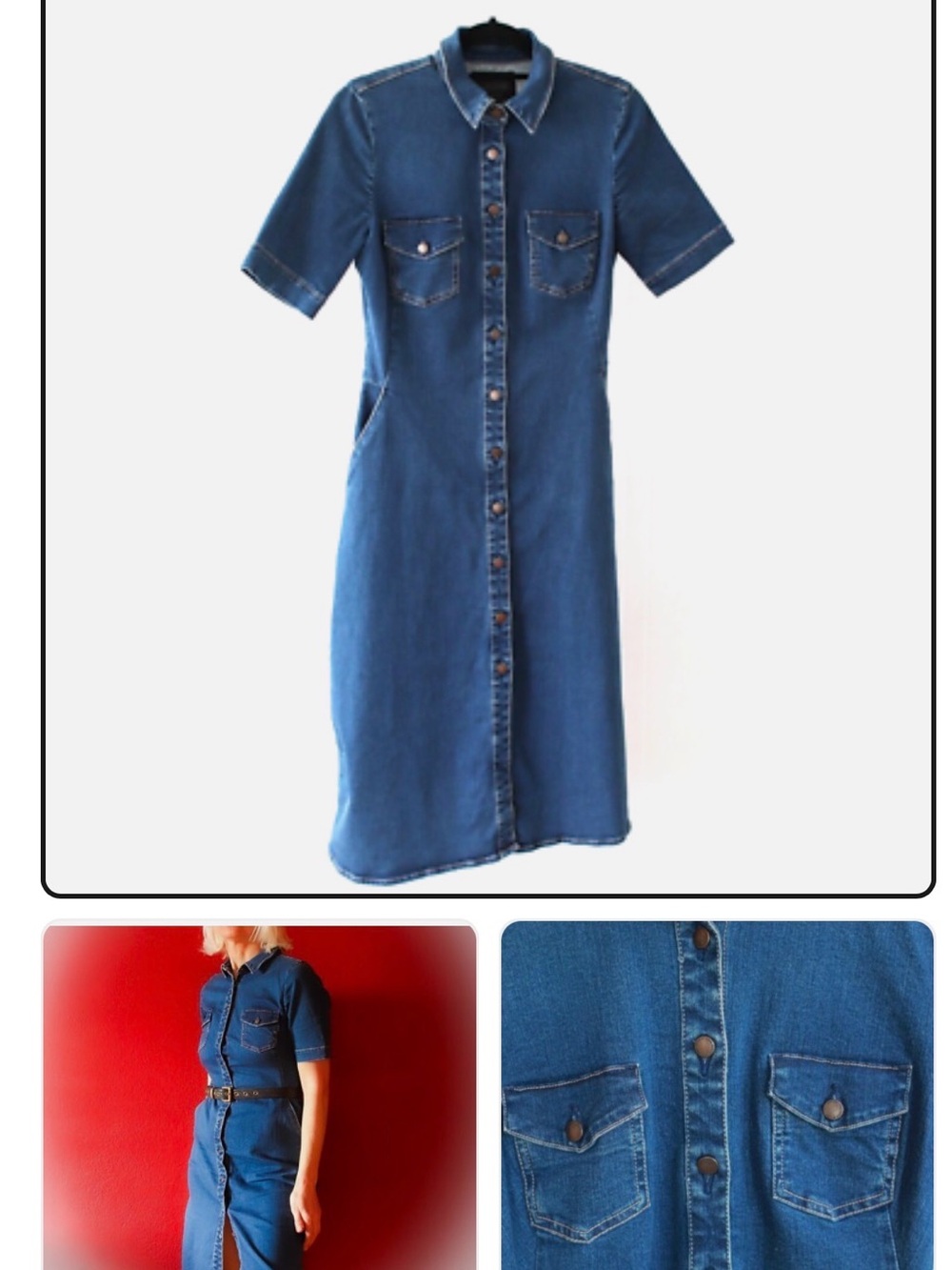 Zara Blue Denim Button-Front Midi Dress
